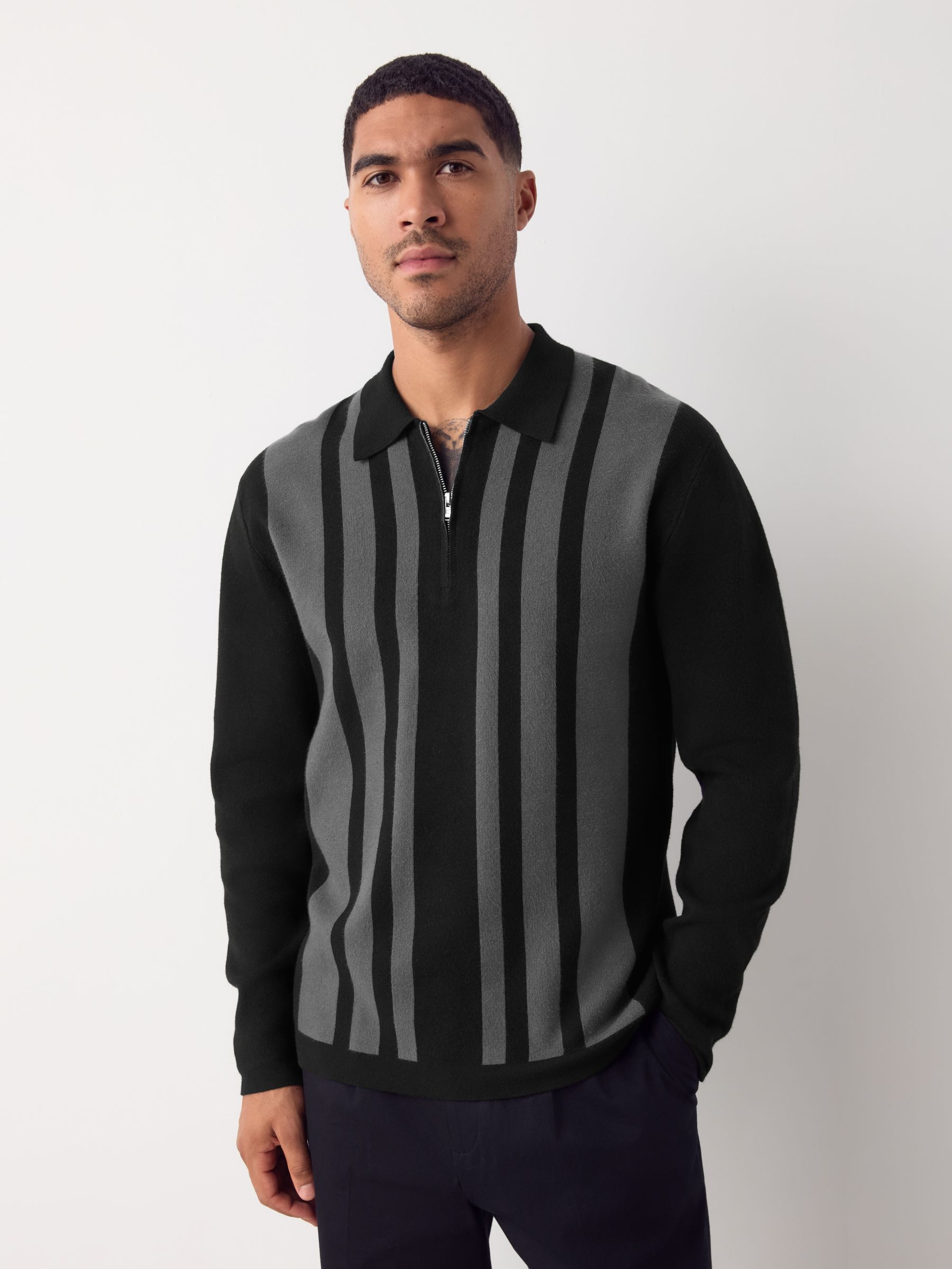 トップス STRIPE KNIT POLO L size BLACK F67481s.jpg