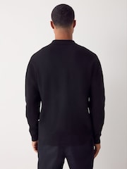 Black Regular Fit Premium Stripe Long Sleeve Knit Quarter Zip Polo Shirt - Image 3 of 7
