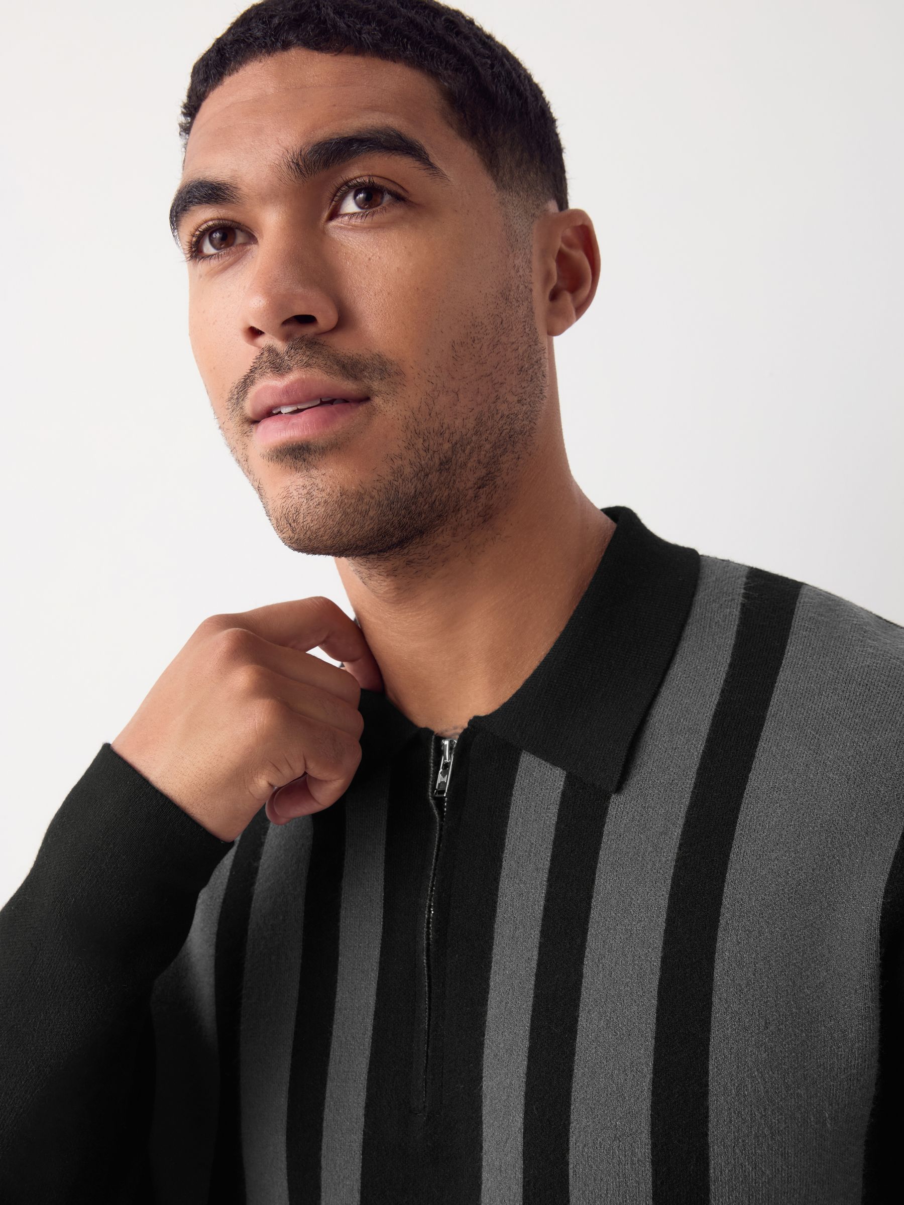 Buy Black Regular Fit Premium Mid Weight Stripe Long Sleeve Knit