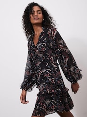 Mint Velvet Black Abstract Print Mini Dress - Image 2 of 8
