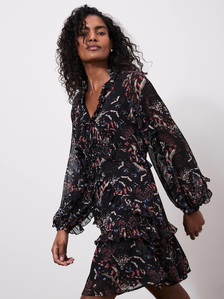 Mint Velvet Black Abstract Print Mini Dress - Image 2 of 8
