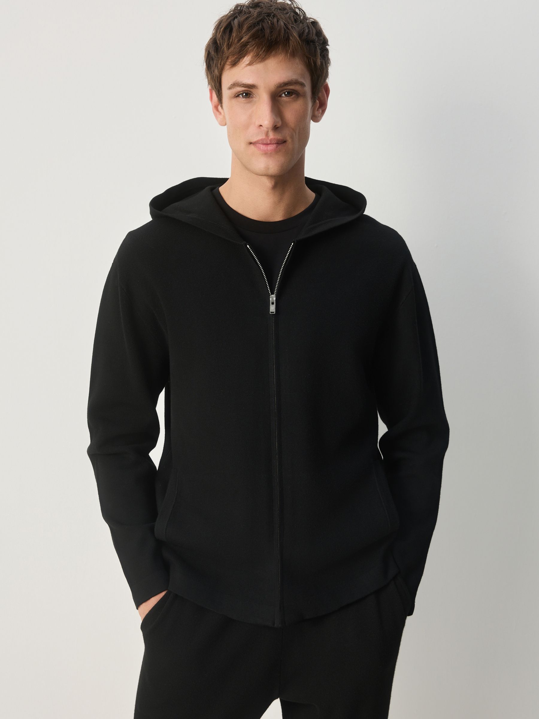 SHさん　PREMIUM WEIGHT ZIP UP HOODIE BLACK Buy Black Relaxed Fit Premium Mid Weight Knit Zip-Through Hoodie