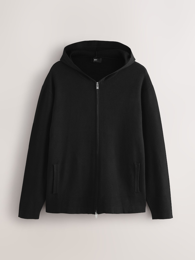 Black Relaxed Fit Premium Knit Zip-Through Hoodie - Image 1 of 3