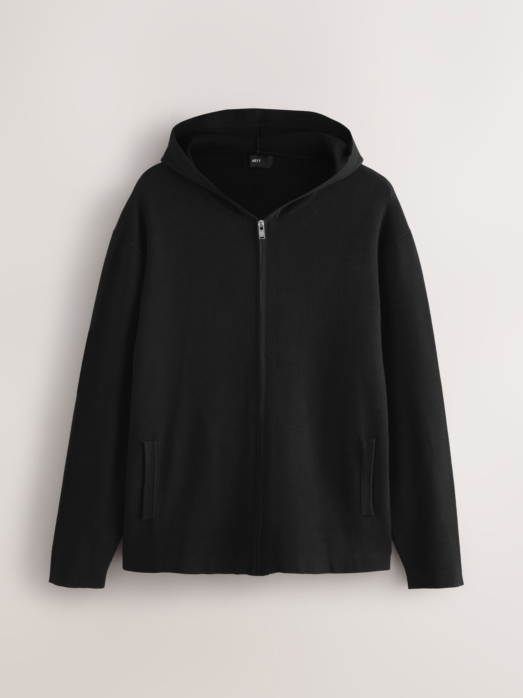 Buy Black Relaxed Fit Premium Mid Weight Knit Zip-Through Hoodie