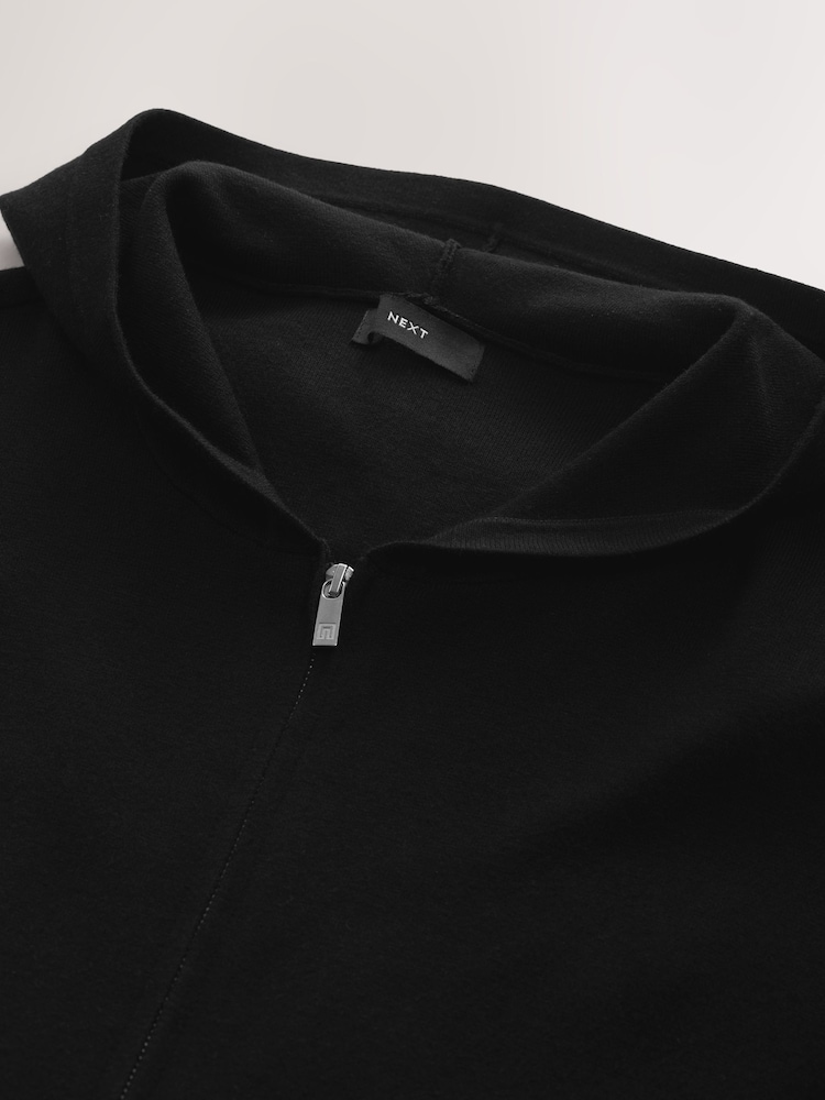 Schwarz - Relaxed Fit Premium Knit Zip-Through Hoodie - Bild 8 von 8