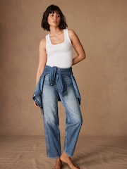 Mint Velvet Blue Mid Relaxed 100% Cotton Tapered Jeans - Image 1 of 8