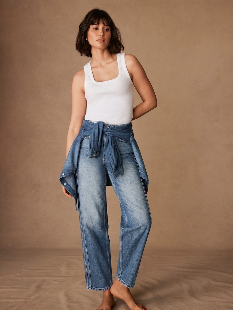Mint Velvet Blue Mid Relaxed 100% Cotton Tapered Jeans - Image 1 of 8