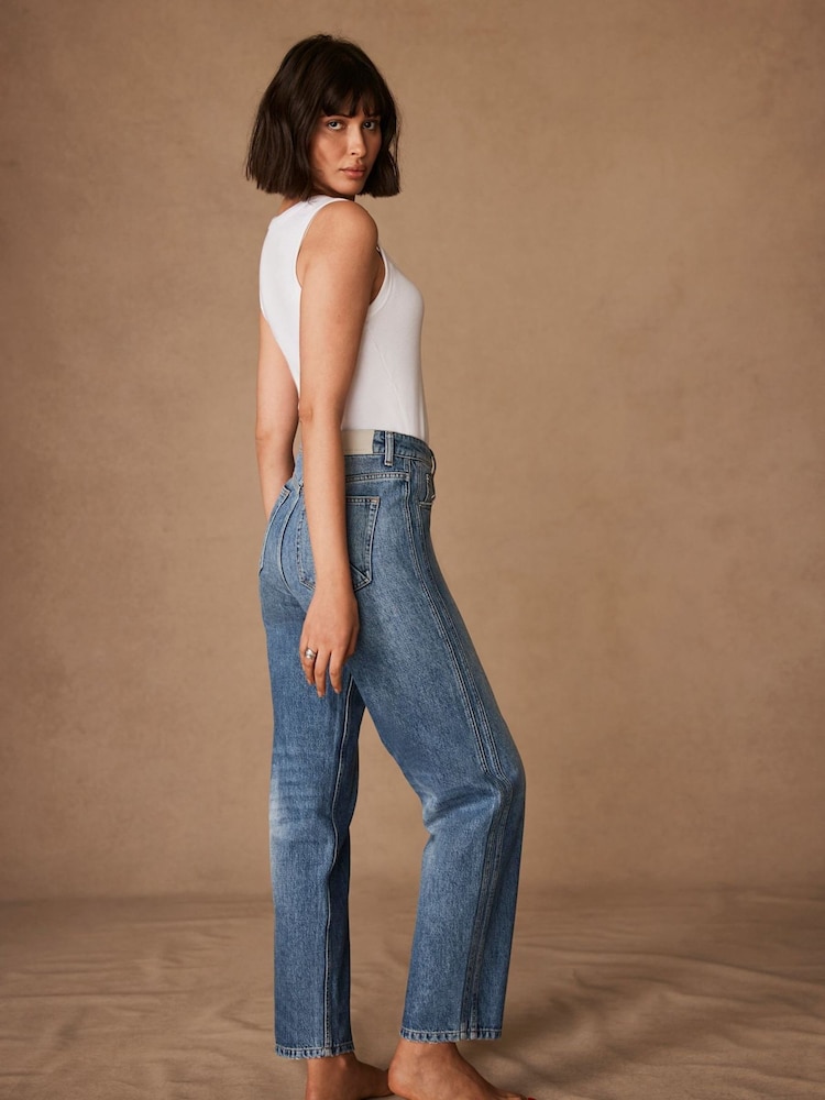 Mint Velvet Blue Mid Relaxed 100% Cotton Tapered Jeans - Image 2 of 8