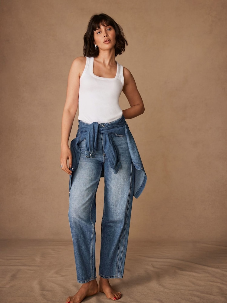 Mint Velvet Blue Mid Relaxed 100% Cotton Tapered Jeans - Image 3 of 8