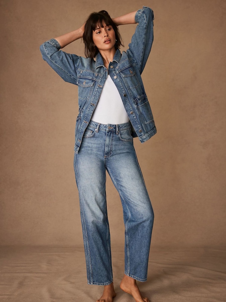 Mint Velvet Blue Mid Relaxed 100% Cotton Tapered Jeans - Image 4 of 8