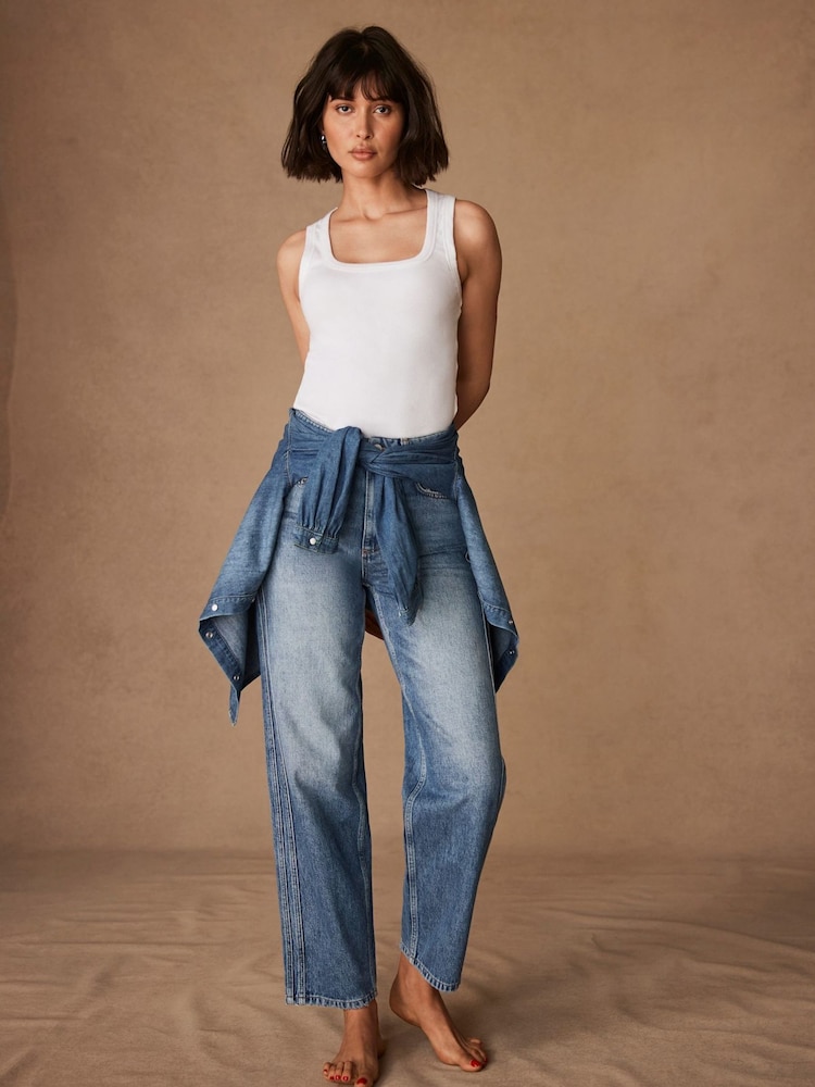 Mint Velvet Blue Mid Relaxed 100% Cotton Tapered Jeans - Image 6 of 8