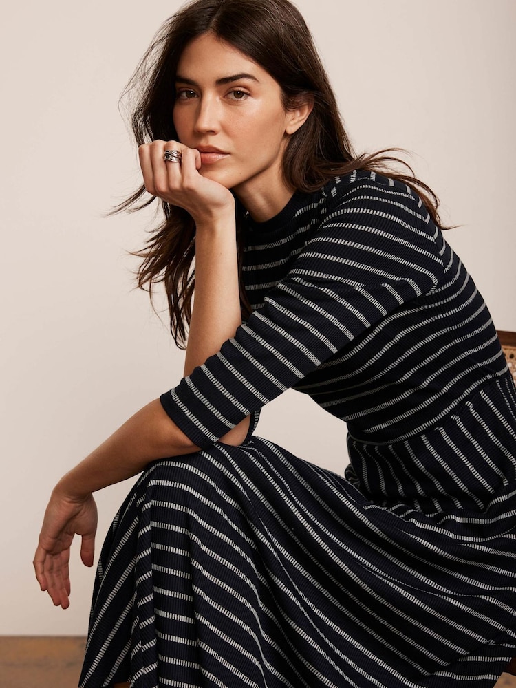 Mint Velvet Blue Striped Midi Dress - Image 2 of 8