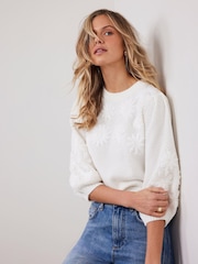 Mint Velvet Cream Floral Embroidered Jumper - Image 1 of 8
