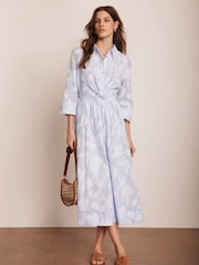 Mint Velvet Blue 100% Cotton Twist Detail Midi Dress - Image 1 of 8