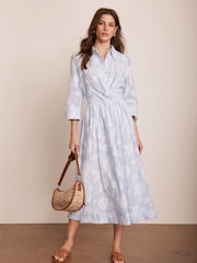 Mint Velvet Blue 100% Cotton Twist Detail Midi Dress - Image 5 of 8