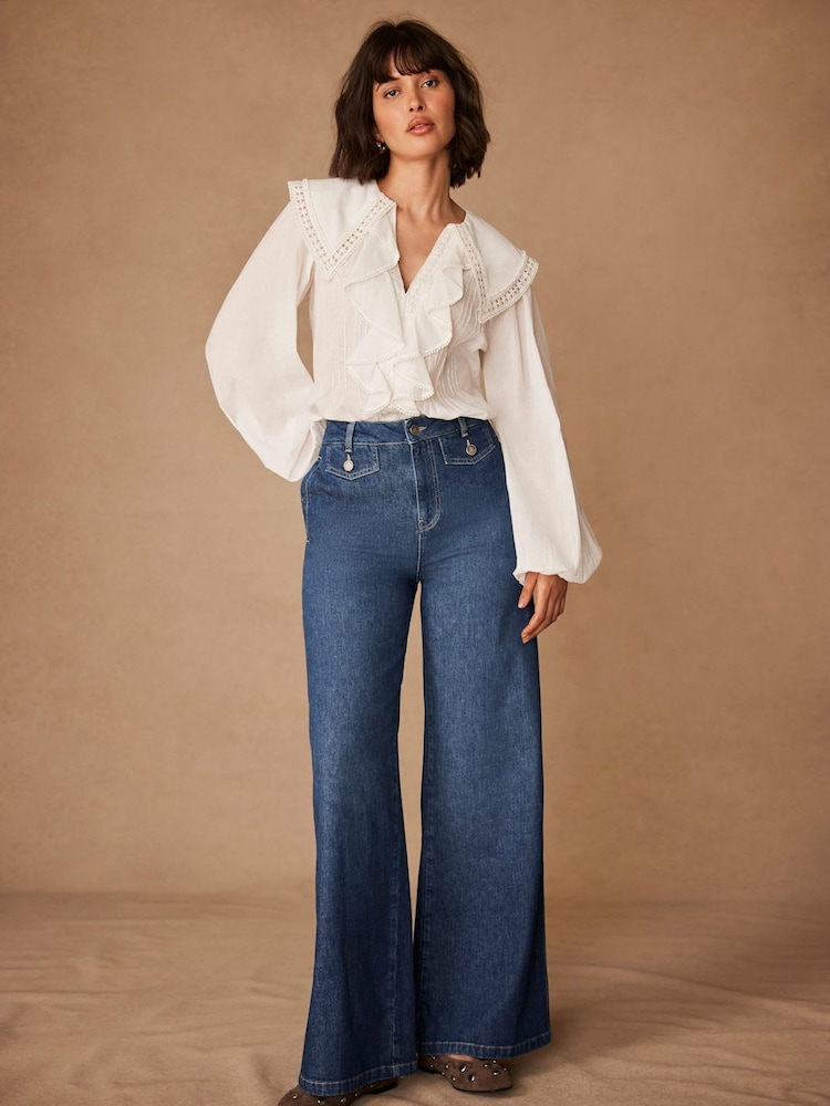 Mint Velvet Blue Palazzo Wide Jeans - Image 4 of 7
