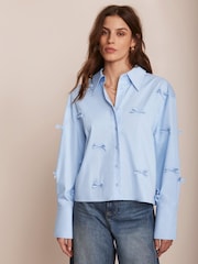 Mint Velvet Blue 100% Cotton Bow Detail Cropped Shirt - Image 1 of 7