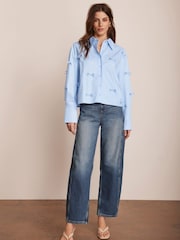Mint Velvet Blue 100% Cotton Bow Detail Cropped Shirt - Image 5 of 7