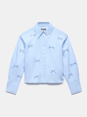 Mint Velvet Blue 100% Cotton Bow Detail Cropped Shirt - Image 6 of 7