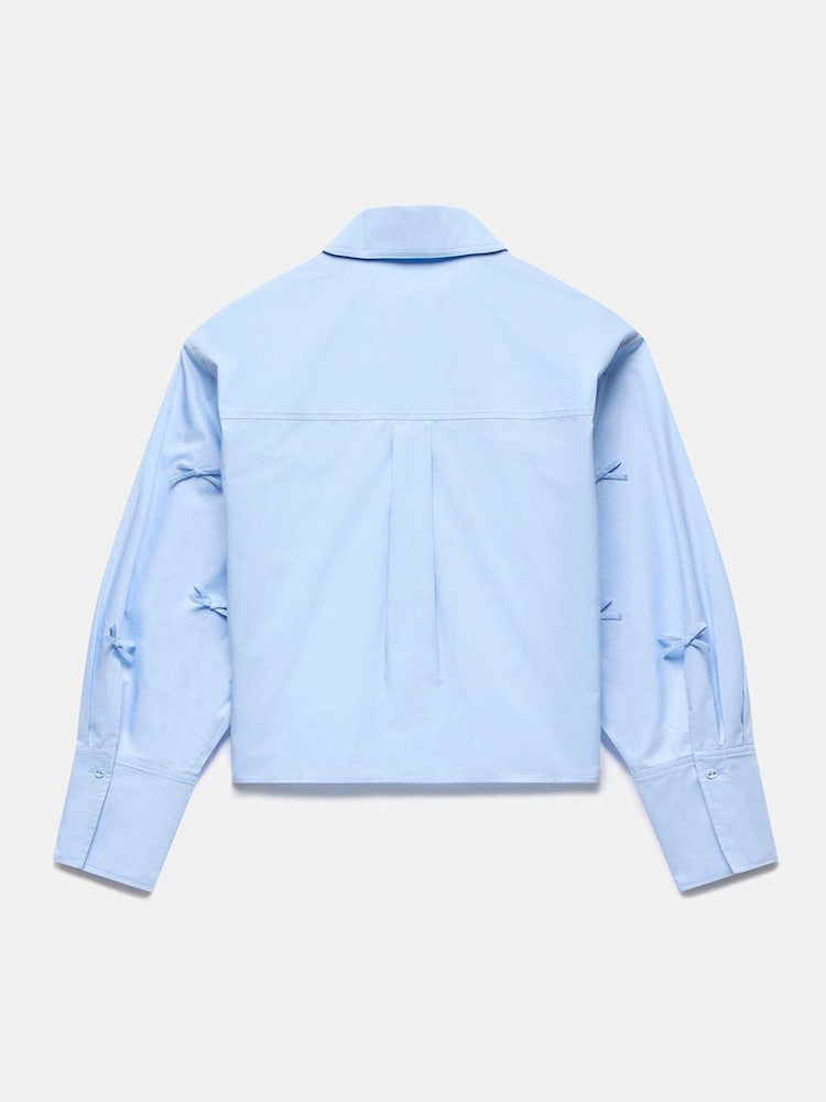 Mint Velvet Blue 100% Cotton Bow Detail Cropped Shirt - Image 7 of 7