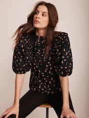 Mint Velvet Black 100% Cotton Strawberry Print Top - Image 3 of 8