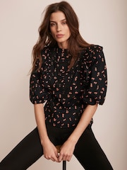 Mint Velvet Black 100% Cotton Strawberry Print Top - Image 4 of 8