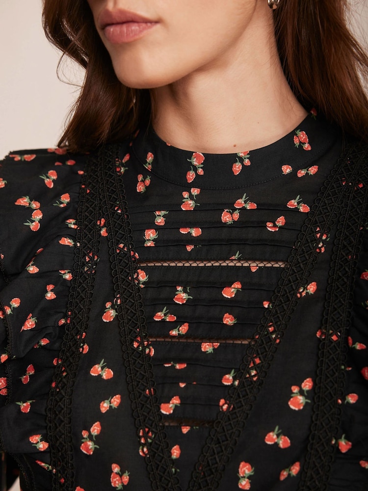 Mint Velvet Black 100% Cotton Strawberry Print Top - Image 6 of 8