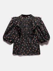 Mint Velvet Black 100% Cotton Strawberry Print Top - Image 7 of 8