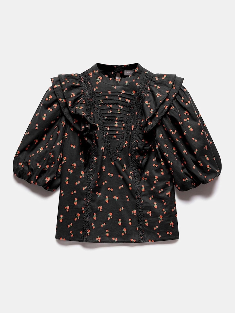 Mint Velvet Black 100% Cotton Strawberry Print Top - Image 7 of 8