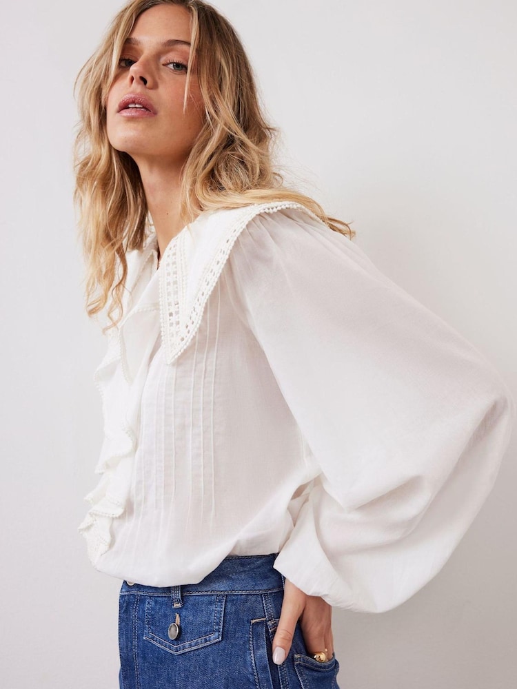 Mint Velvet White 100% Cotton Statement Collar Blouse - Image 2 of 8