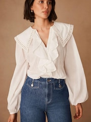 Mint Velvet White 100% Cotton Statement Collar Blouse - Image 5 of 8