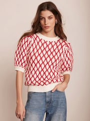 Mint Velvet Red Graphic Knit Top - Image 1 of 8