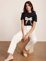 Mint Velvet Blue 100% Cotton Graphic Bow T-Shirt - Image 3 of 7