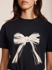 Mint Velvet Blue 100% Cotton Graphic Bow T-Shirt - Image 4 of 7