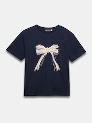 Mint Velvet Blue 100% Cotton Graphic Bow T-Shirt - Image 6 of 7