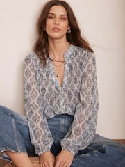 Mint Velvet Cream Geometric Print Boho Blouse - Image 1 of 8