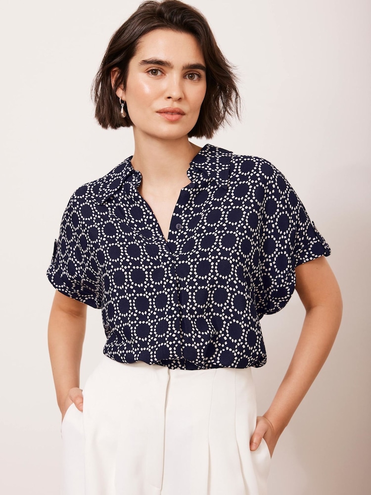 Mint Velvet Blue Abstract Print Resort Shirt - Image 1 of 8
