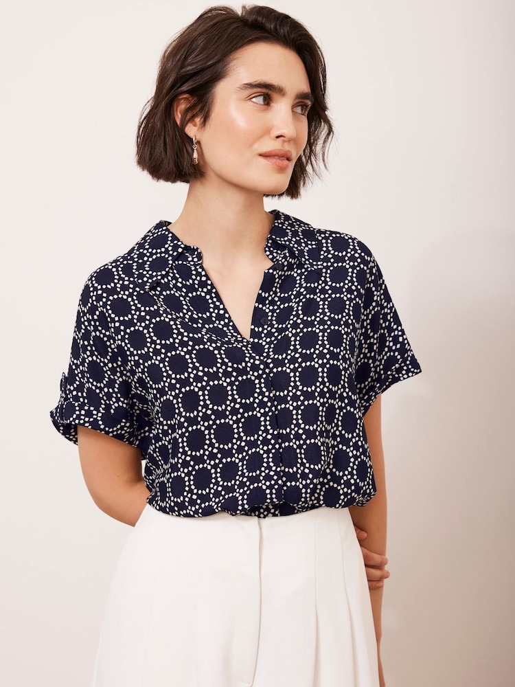 Mint Velvet Blue Abstract Print Resort Shirt - Image 3 of 8