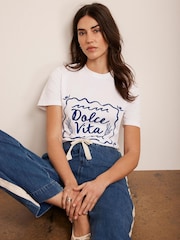 Mint Velvet White 100% Cotton Dolce Vita T-Shirt - Image 1 of 8