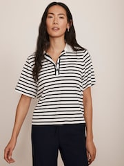Mint Velvet Blue Striped Polo Top - Image 1 of 8