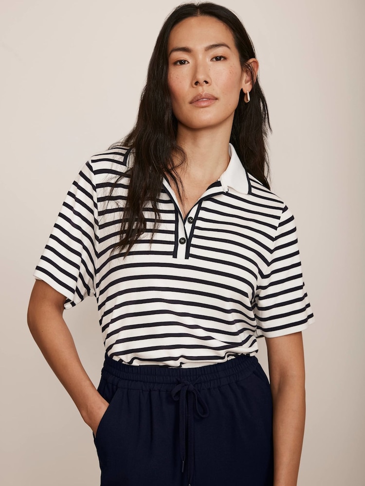 Mint Velvet Blue Striped Polo Top - Image 2 of 8