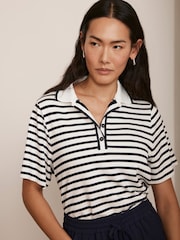 Mint Velvet Blue Striped Polo Top - Image 3 of 8