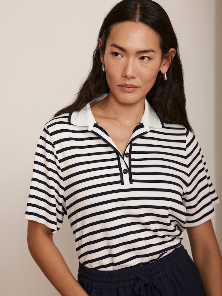 Mint Velvet Blue Striped Polo Top - Image 3 of 8