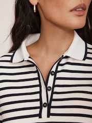 Mint Velvet Blue Striped Polo Top - Image 4 of 8