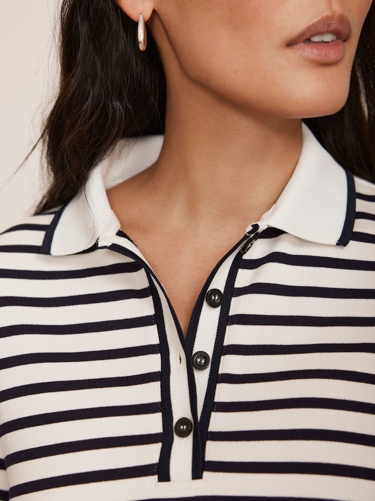 Mint Velvet Blue Striped Polo Top - Image 4 of 8