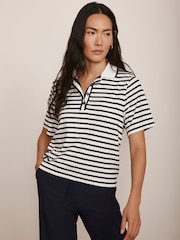 Mint Velvet Blue Striped Polo Top - Image 5 of 8