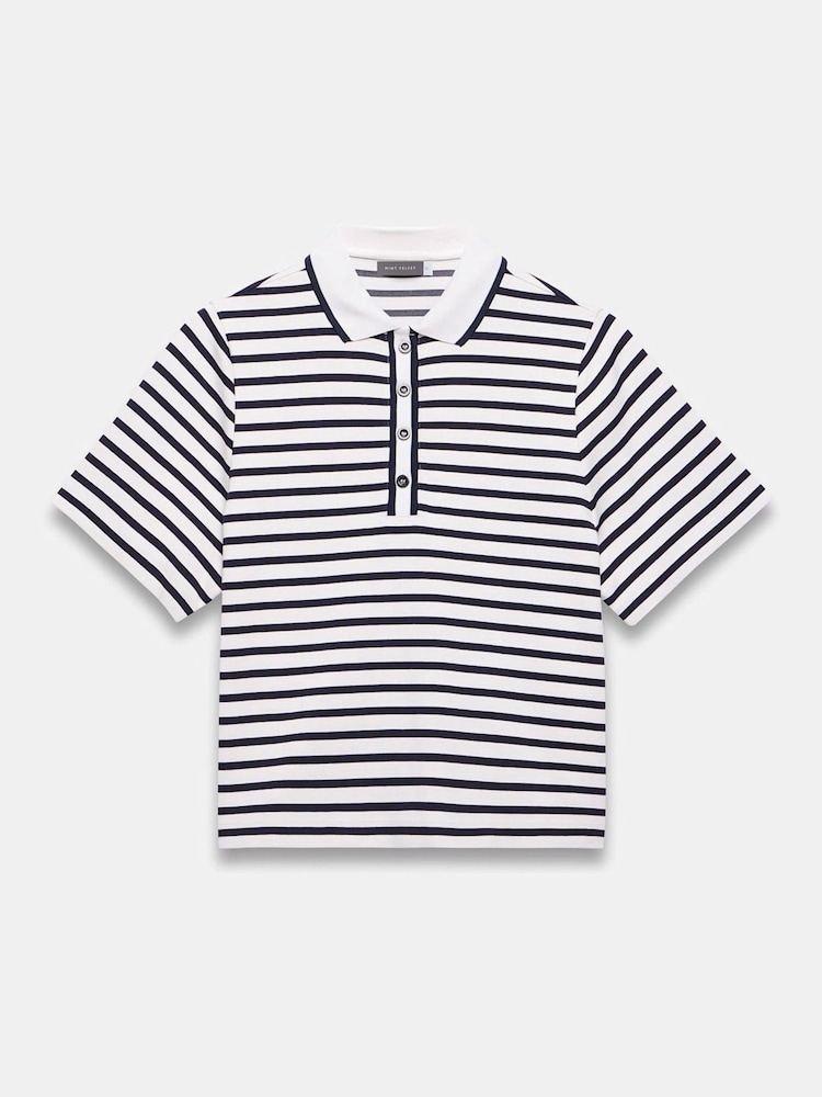 Mint Velvet Blue Striped Polo Top - Image 6 of 8