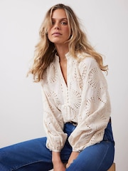 Mint Velvet White Broderie Cotton Blouse - Image 2 of 8