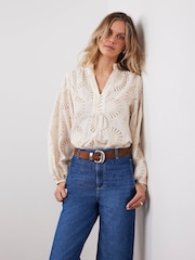 Mint Velvet White Broderie Cotton Blouse - Image 3 of 8