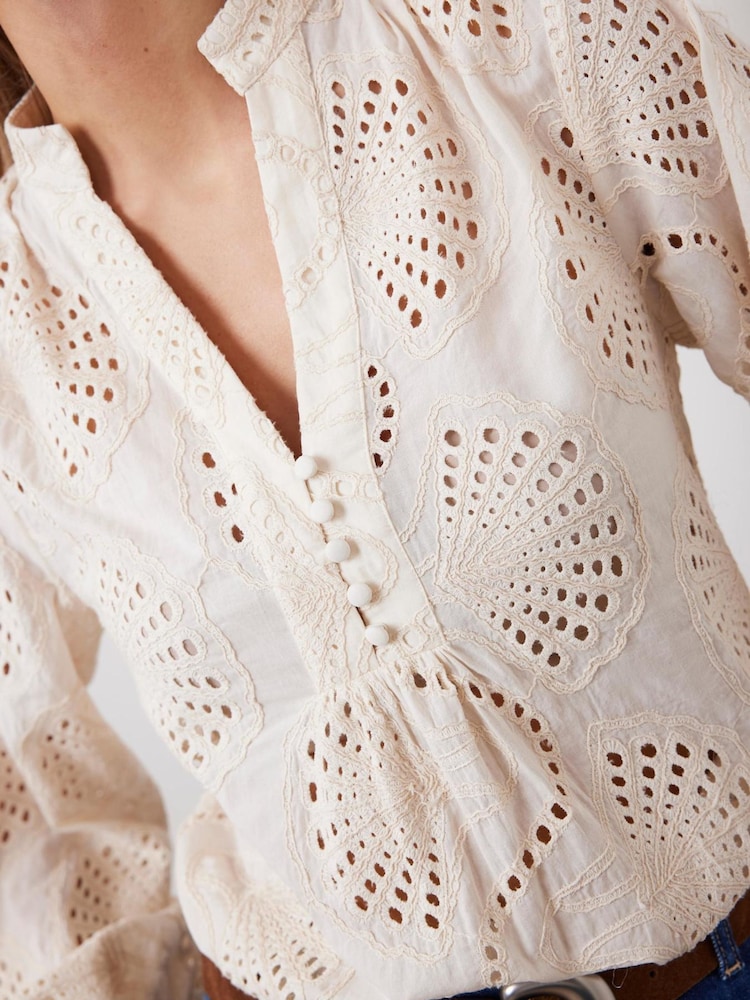 Mint Velvet White Broderie Cotton Blouse - Image 4 of 8